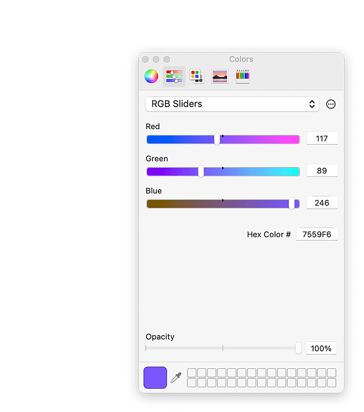 The built in macOS color picker used for color selection within the Contrasts app.