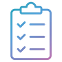 An icon of a clipboard that holds a paper with a checklist. All entries are marked with a checkmark.